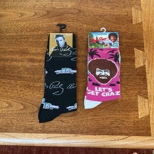 Elvis Presley Black Socks and Bob Ross Pink Socks Set